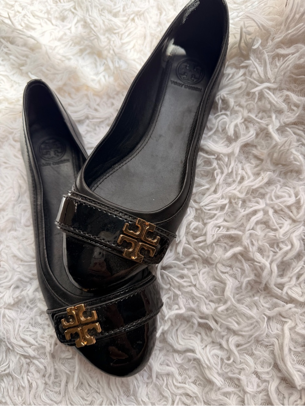 Tory Burch Eloise Black Patent Leather Flats